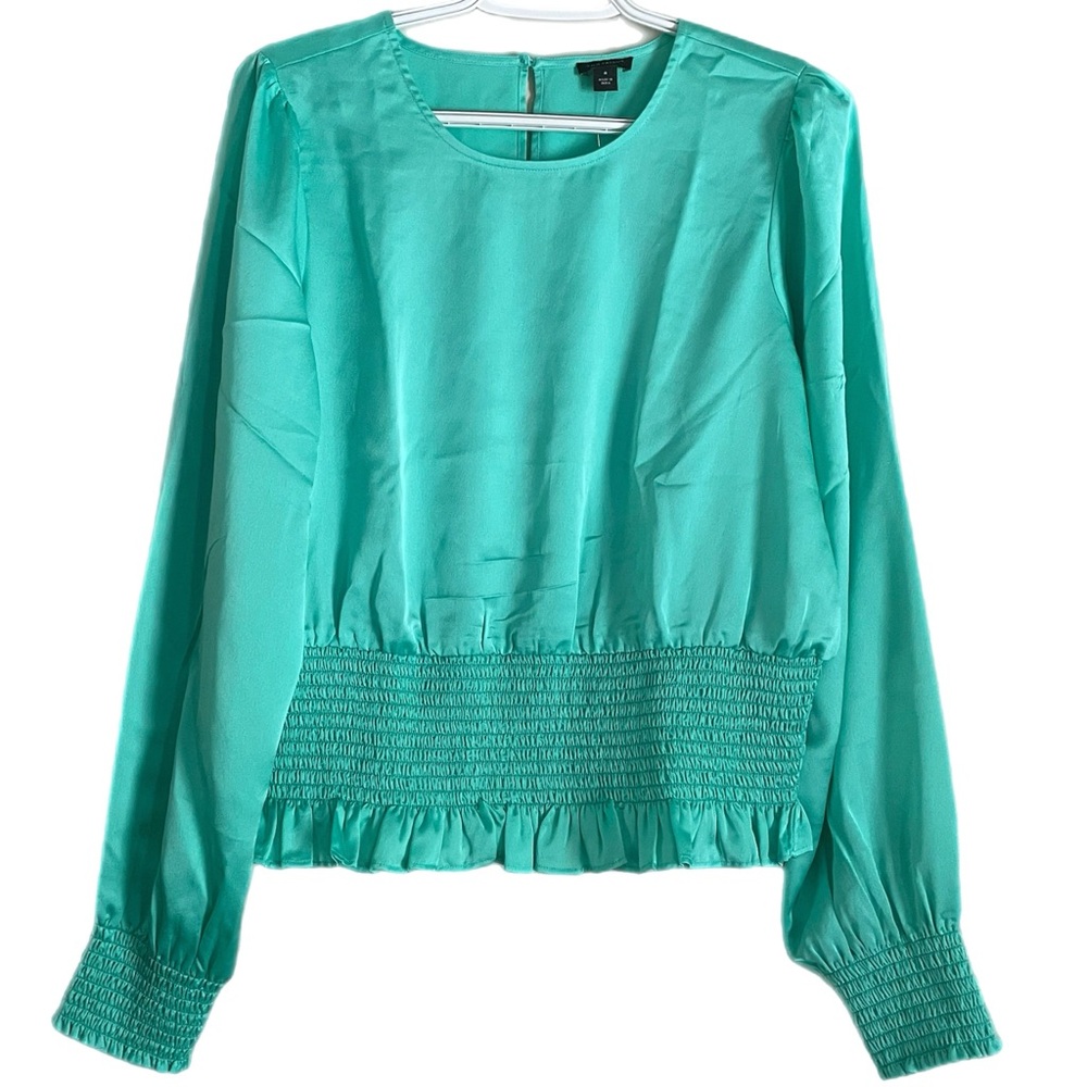 Ann Taylor Smocked Mint Blouse